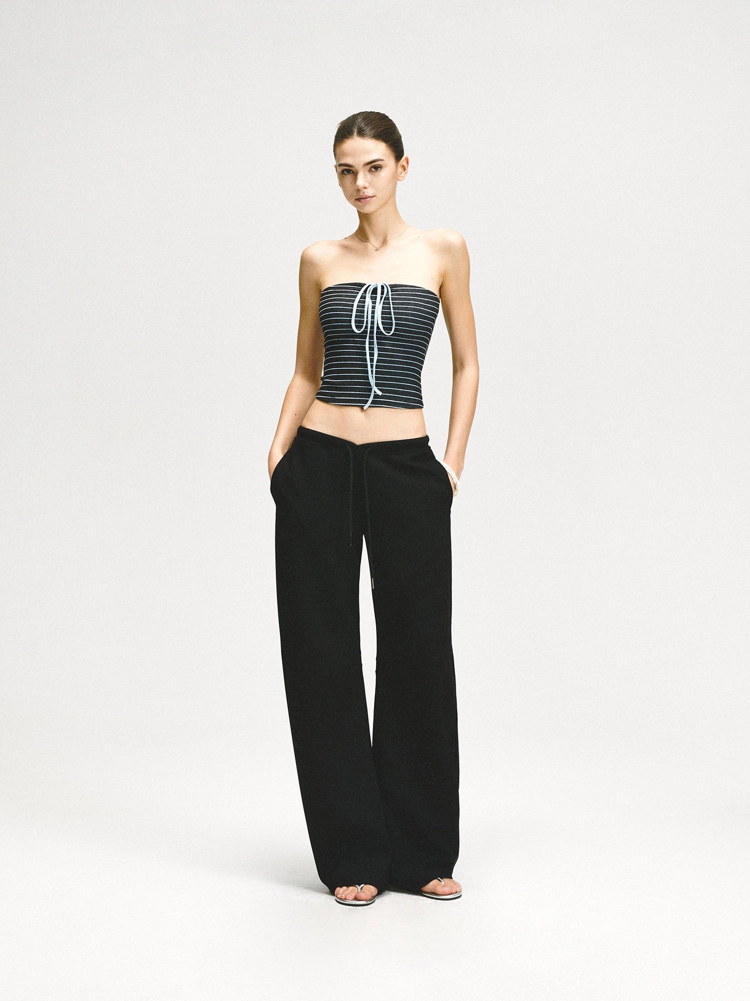 kvkv Color Block Striped Tie Front Halter Top