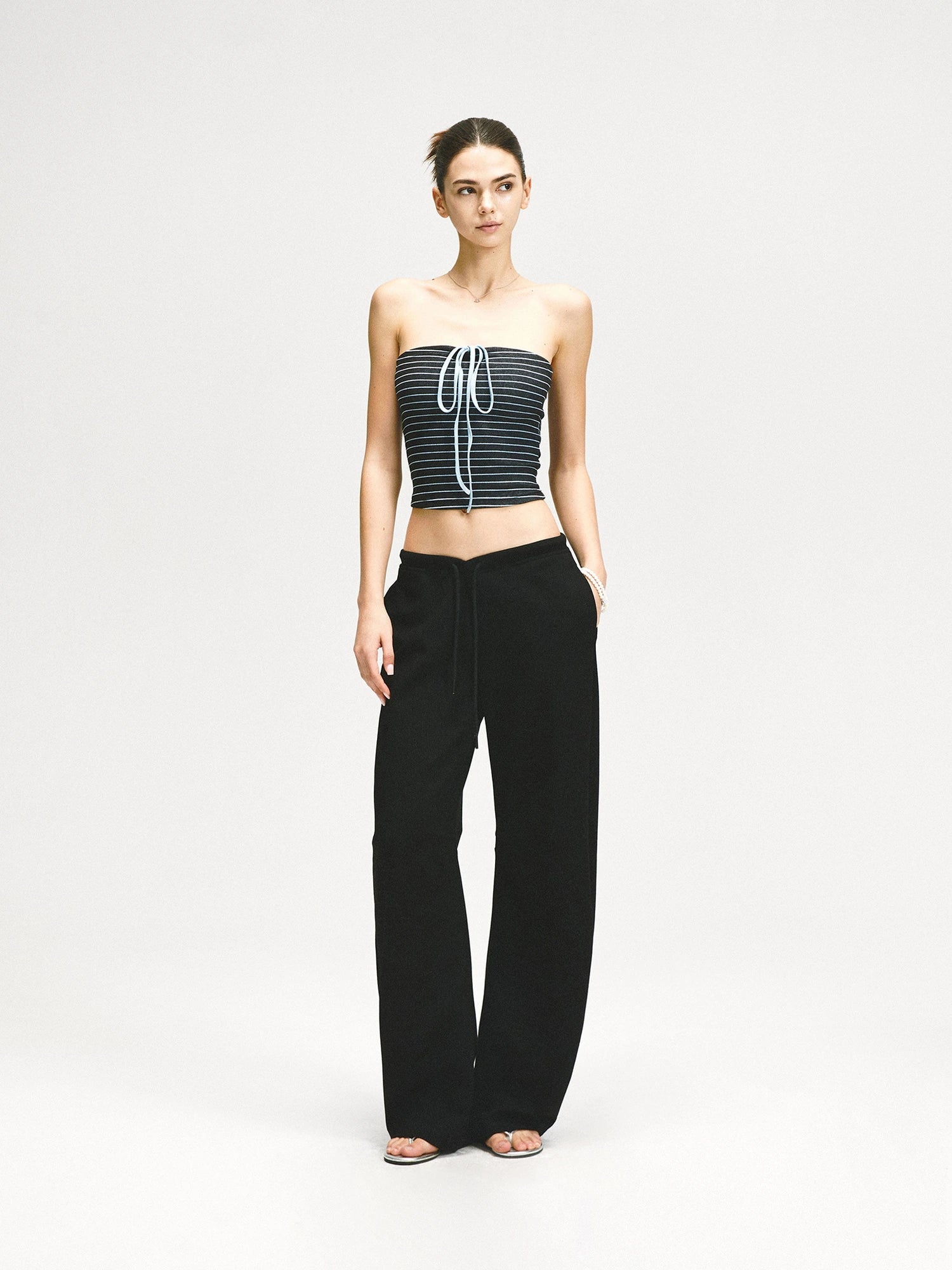 kvkv Color Block Striped Tie Front Halter Top
