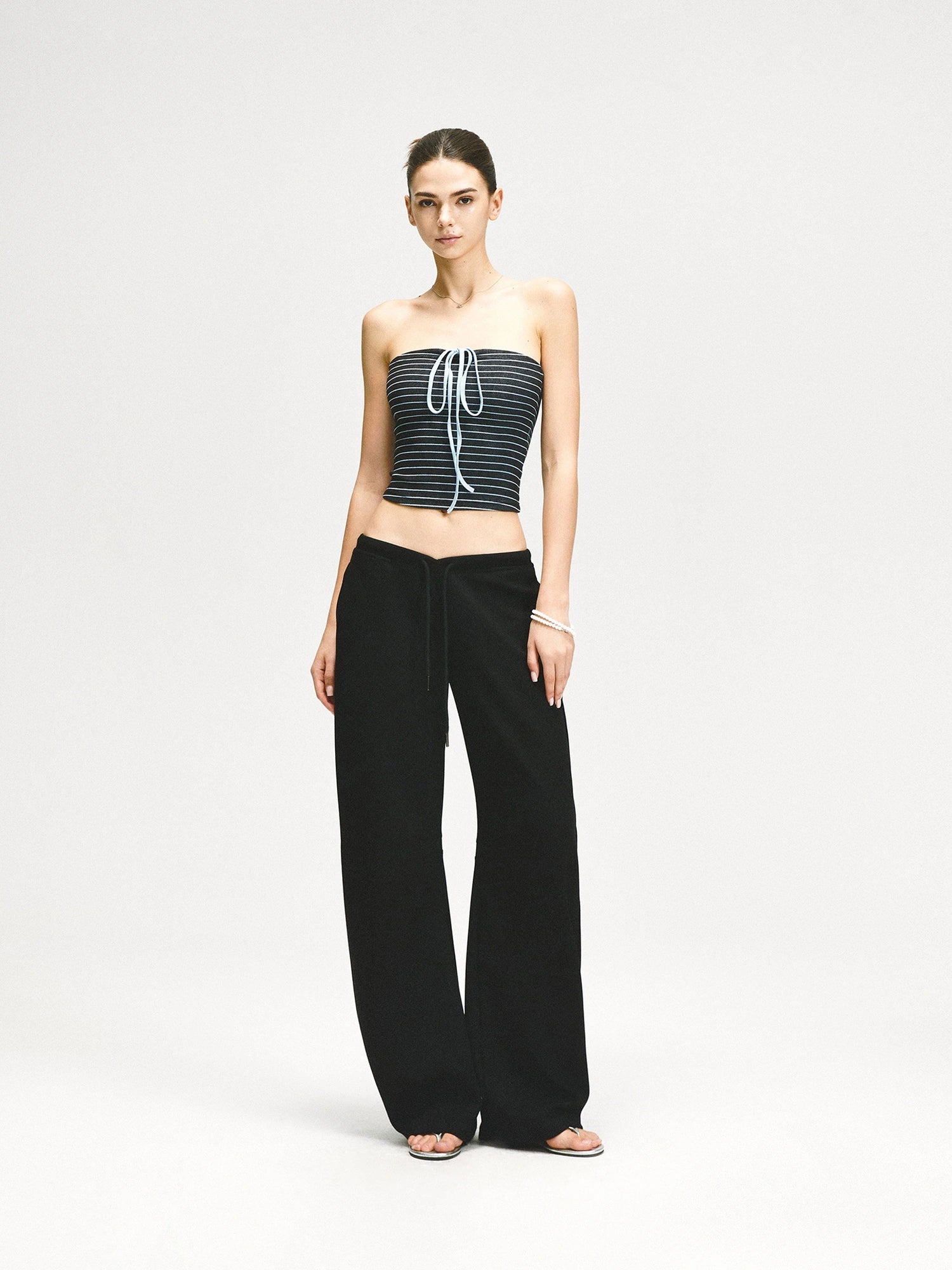 kvkv Color Block Striped Tie Front Halter Top