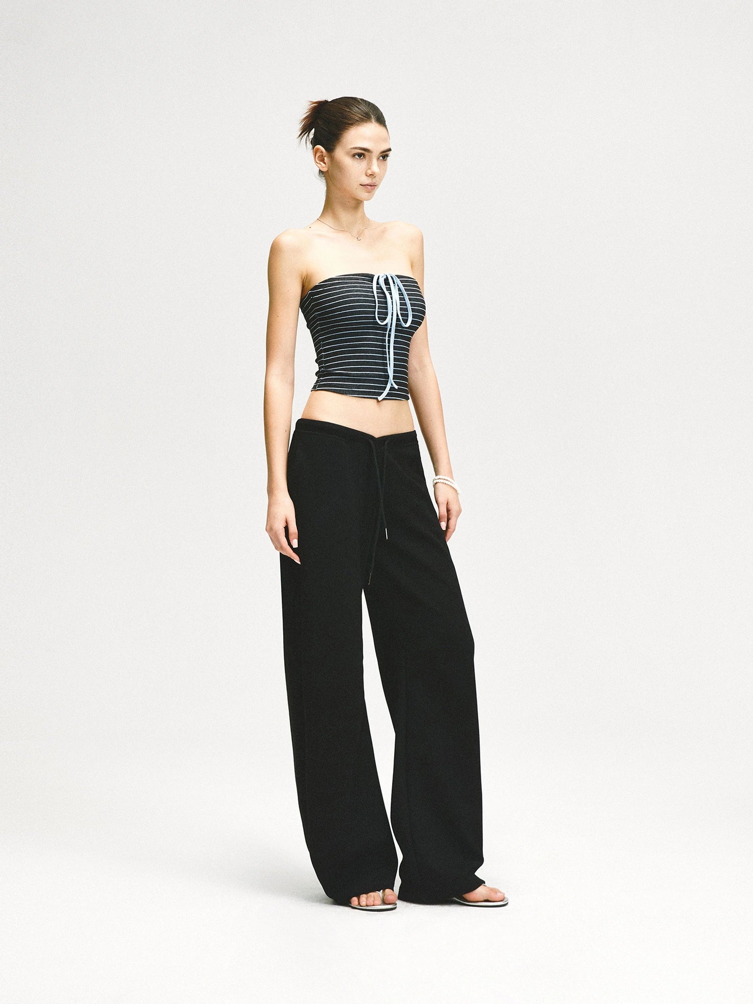 kvkv Color Block Striped Tie Front Halter Top