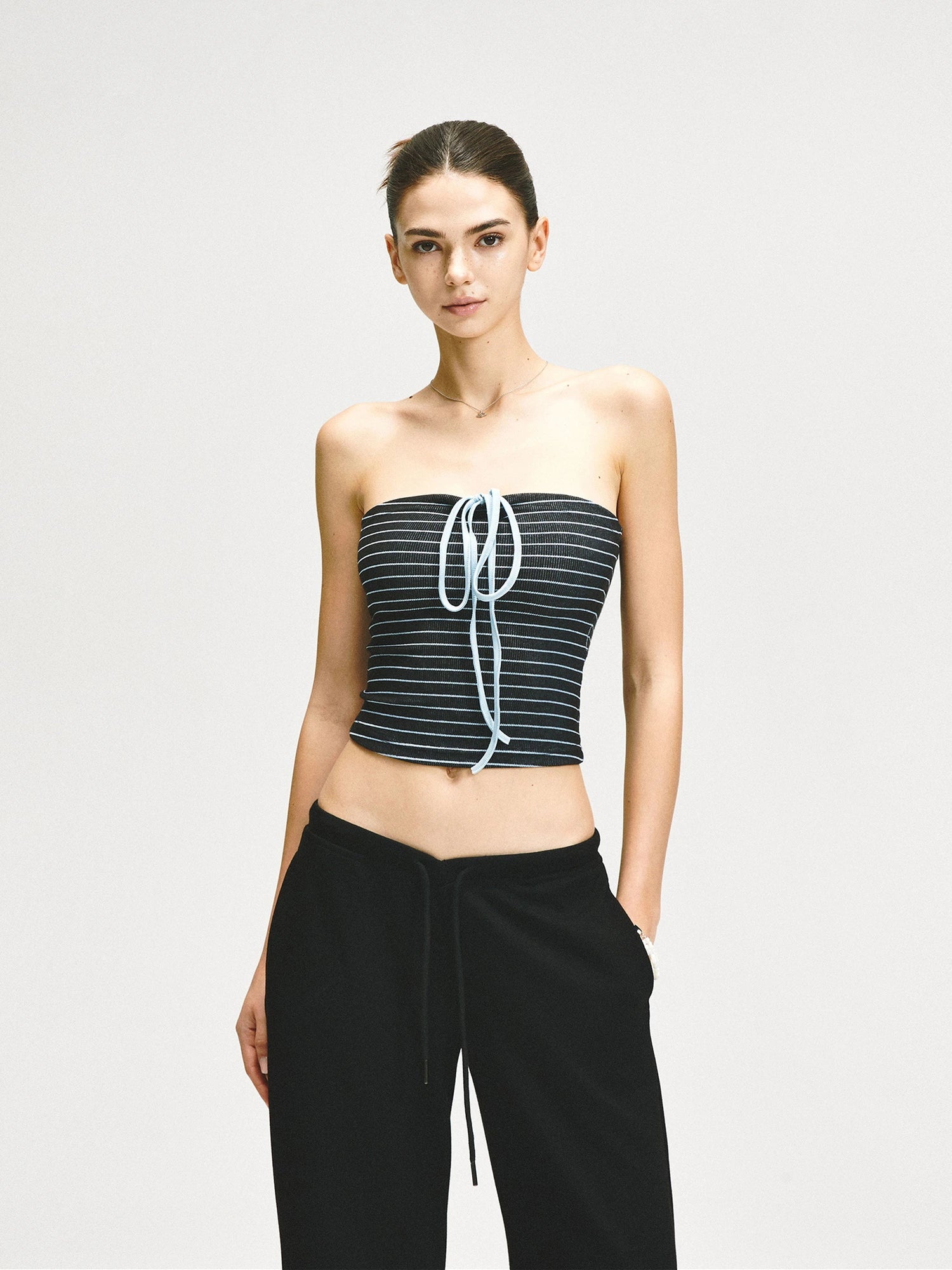 kvkv Color Block Striped Tie Front Halter Top