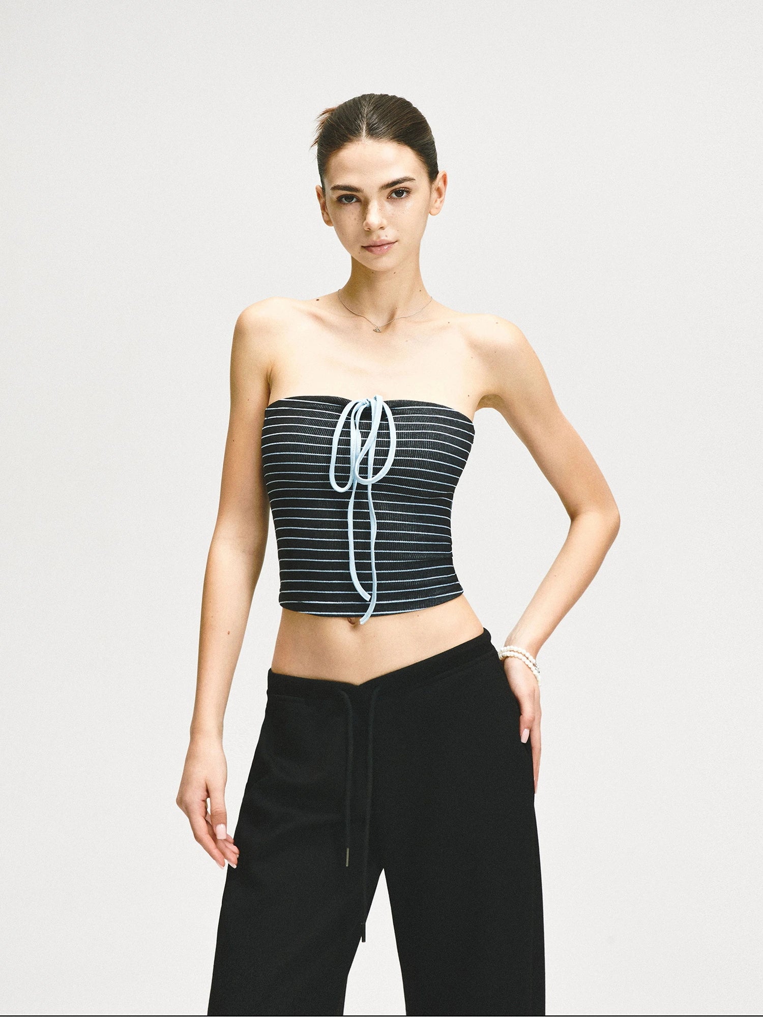 kvkv Color Block Striped Tie Front Halter Top
