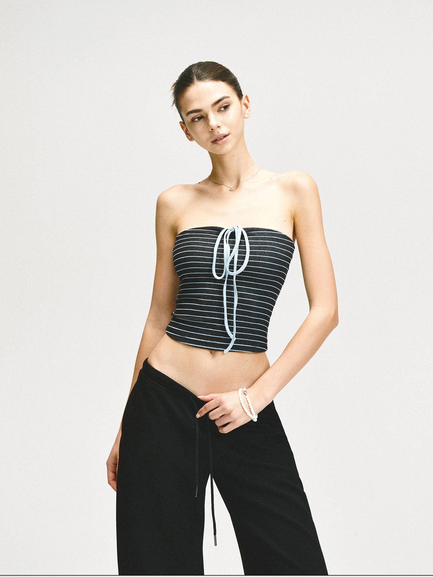 kvkv Color Block Striped Tie Front Halter Top