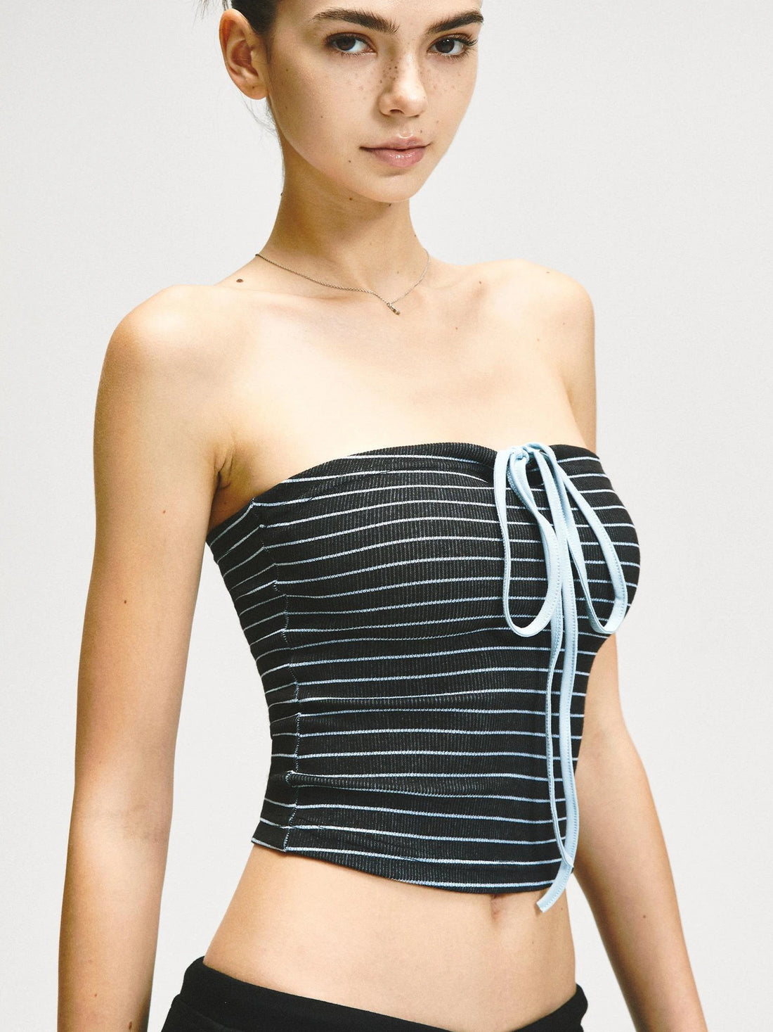 kvkv Color Block Striped Tie Front Halter Top