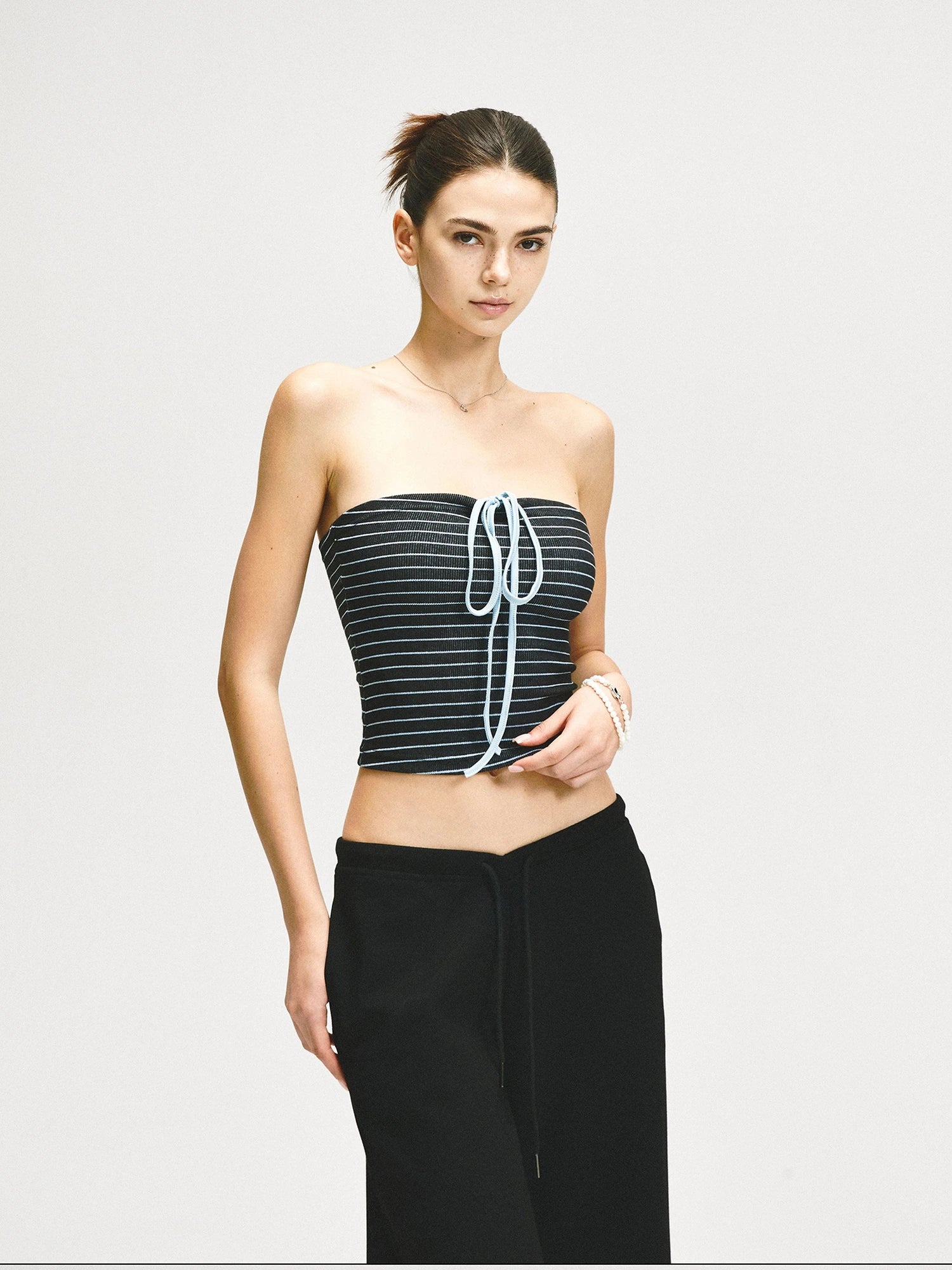 kvkv Color Block Striped Tie Front Halter Top
