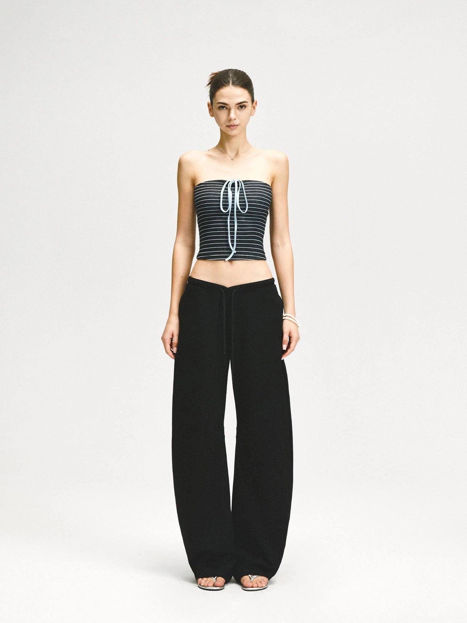 kvkv Color Block Striped Tie Front Halter Top