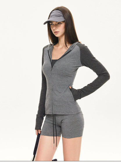 KVKV Yoga Clothing Brand - Color Block Striped Zip Hoodie