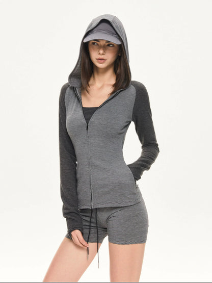 KVKV Yoga Clothing Brand - Color Block Striped Zip Hoodie