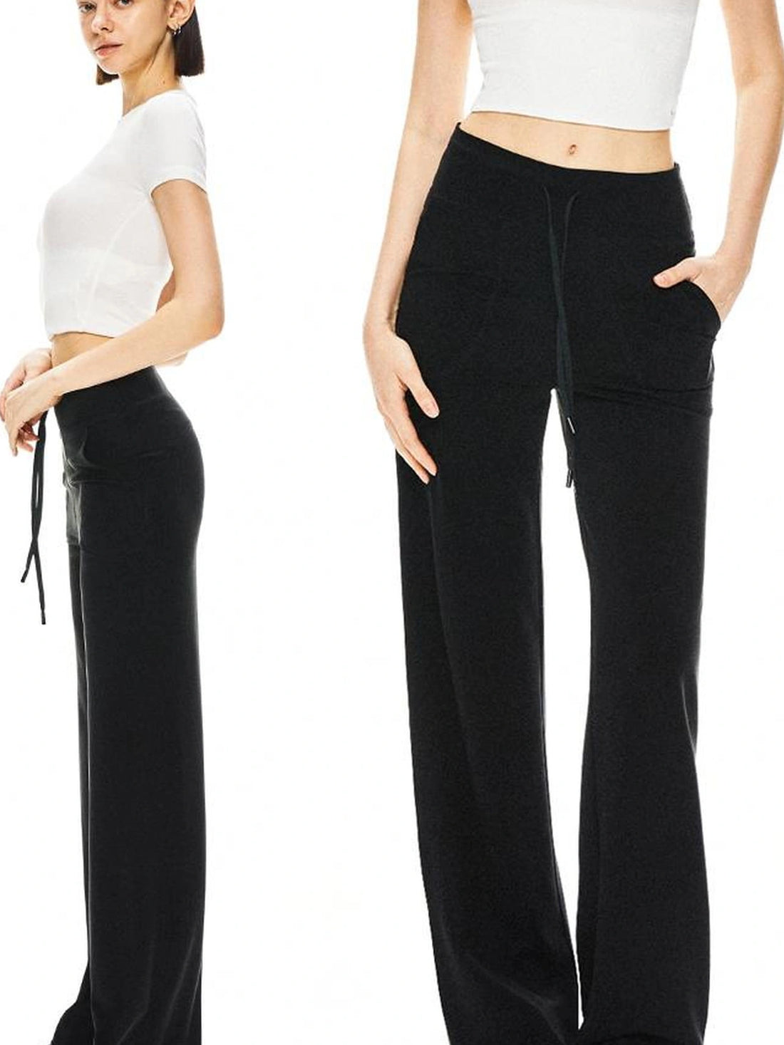 kvkv Comfy Straight Leg Yoga Pants With Drawstring