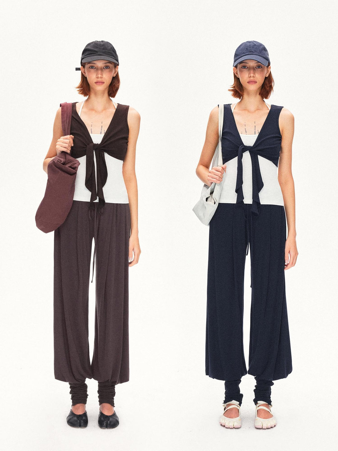 kvkv Contrast Layered U Neck Racerback Tie Cardigan Two Piece Women&