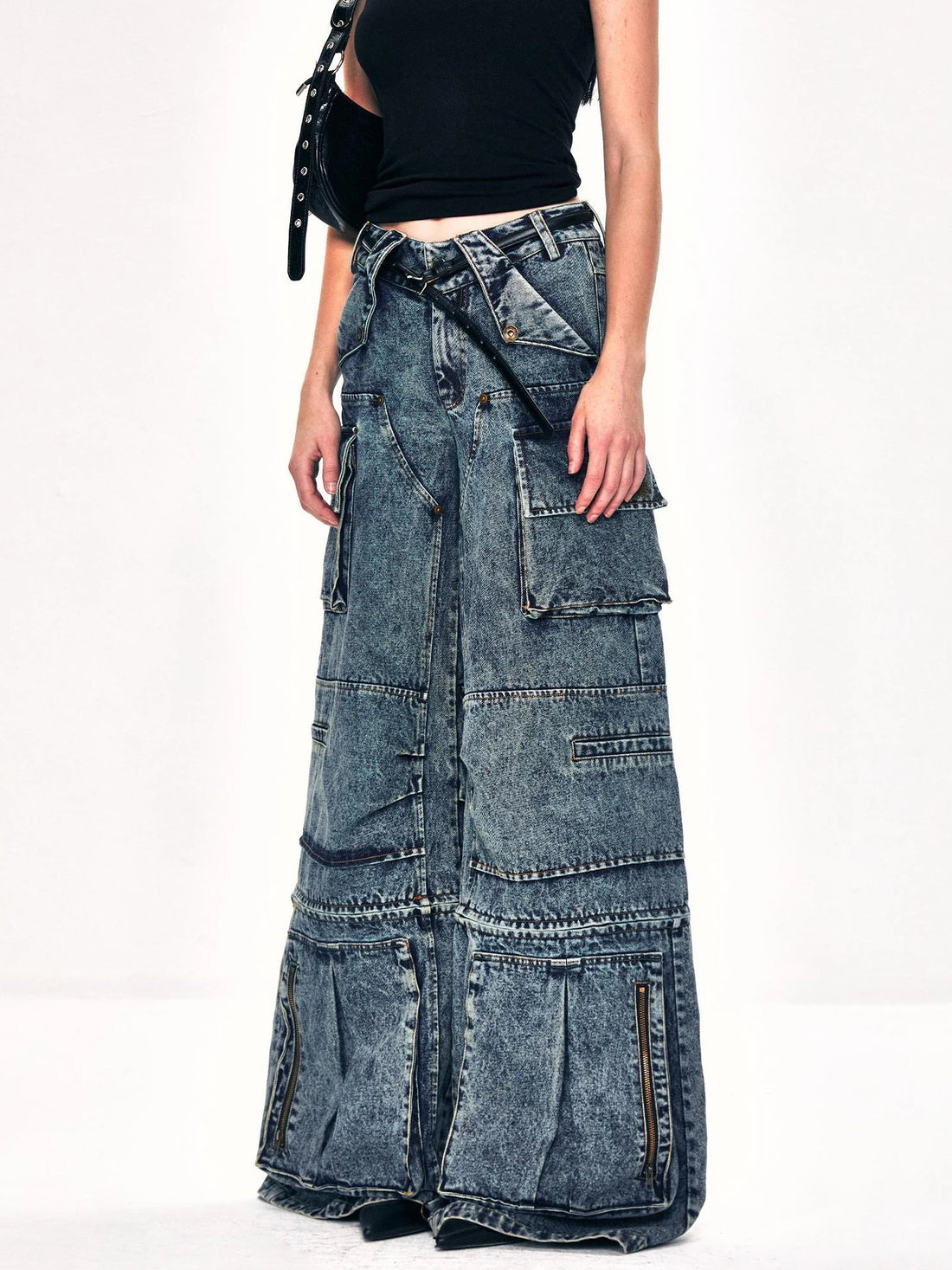 kvkv Convertible Washed Cargo Capri Jeans