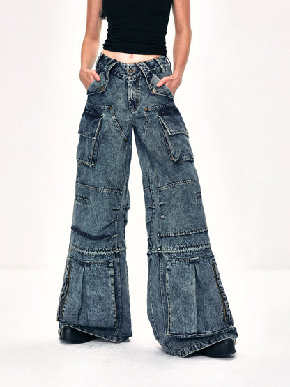 kvkv Convertible Washed Cargo Capri Jeans