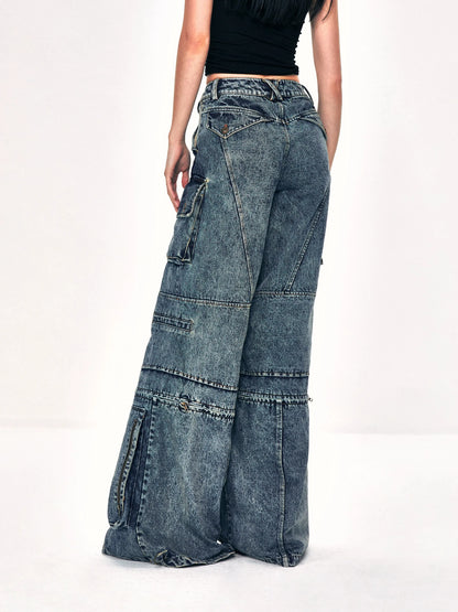kvkv Convertible Washed Cargo Capri Jeans