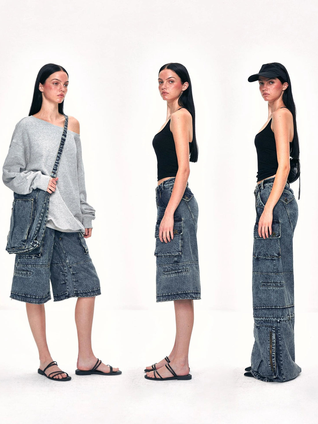 kvkv Convertible Washed Cargo Capri Jeans