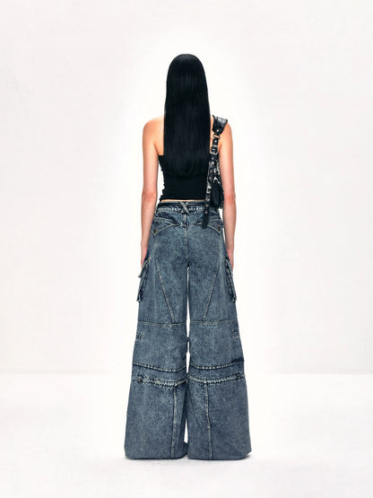 kvkv Convertible Washed Cargo Capri Jeans