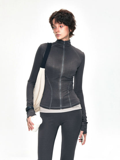 kvkv Copper Fiber Retro Slim Yoga Jacket V-neck T-shirt Long Sleeve