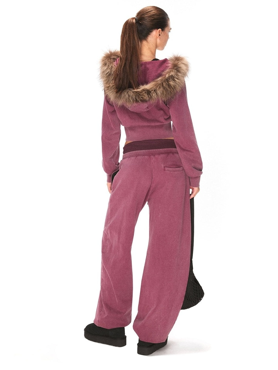 kvkv Cotton Zip Up Loose Cropped Hooded Long Sleeve Sport For Women Burgundy Hoodies