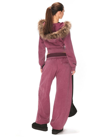 kvkv Cotton Zip Up Loose Cropped Hooded Long Sleeve Sport For Women Burgundy Hoodies