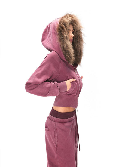 kvkv Cotton Zip Up Loose Cropped Hooded Long Sleeve Sport For Women Burgundy Hoodies