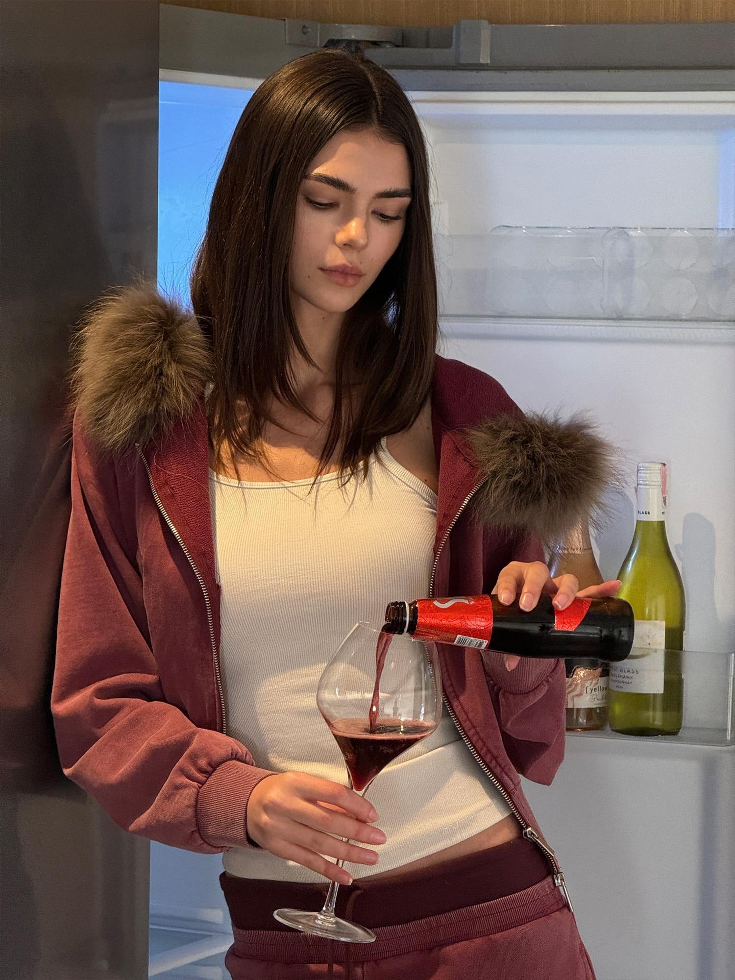 kvkv Cotton Zip Up Loose Cropped Hooded Long Sleeve Sport For Women Burgundy Hoodies