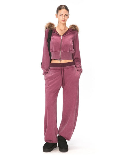 kvkv Cotton Zip Up Loose Cropped Hooded Long Sleeve Sport For Women Burgundy Hoodies