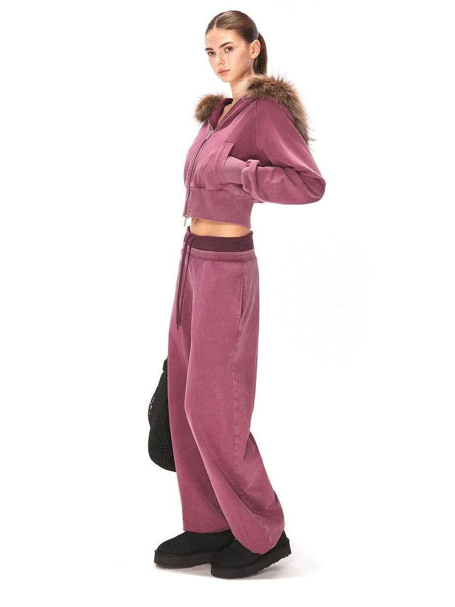 kvkv Cotton Zip Up Loose Cropped Hooded Long Sleeve Sport For Women Burgundy Hoodies