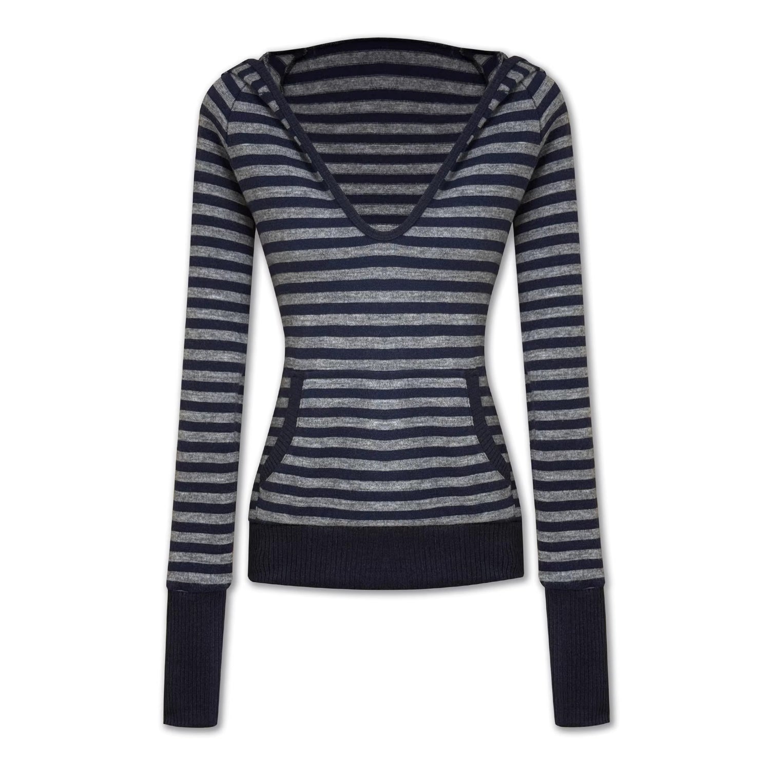kvkv_Cozy_Acrylic_Blend_Slim_Fit_V_Neck_Hooded_Pullover_Striped_Navy_Gray_Hoodies_MISSTT