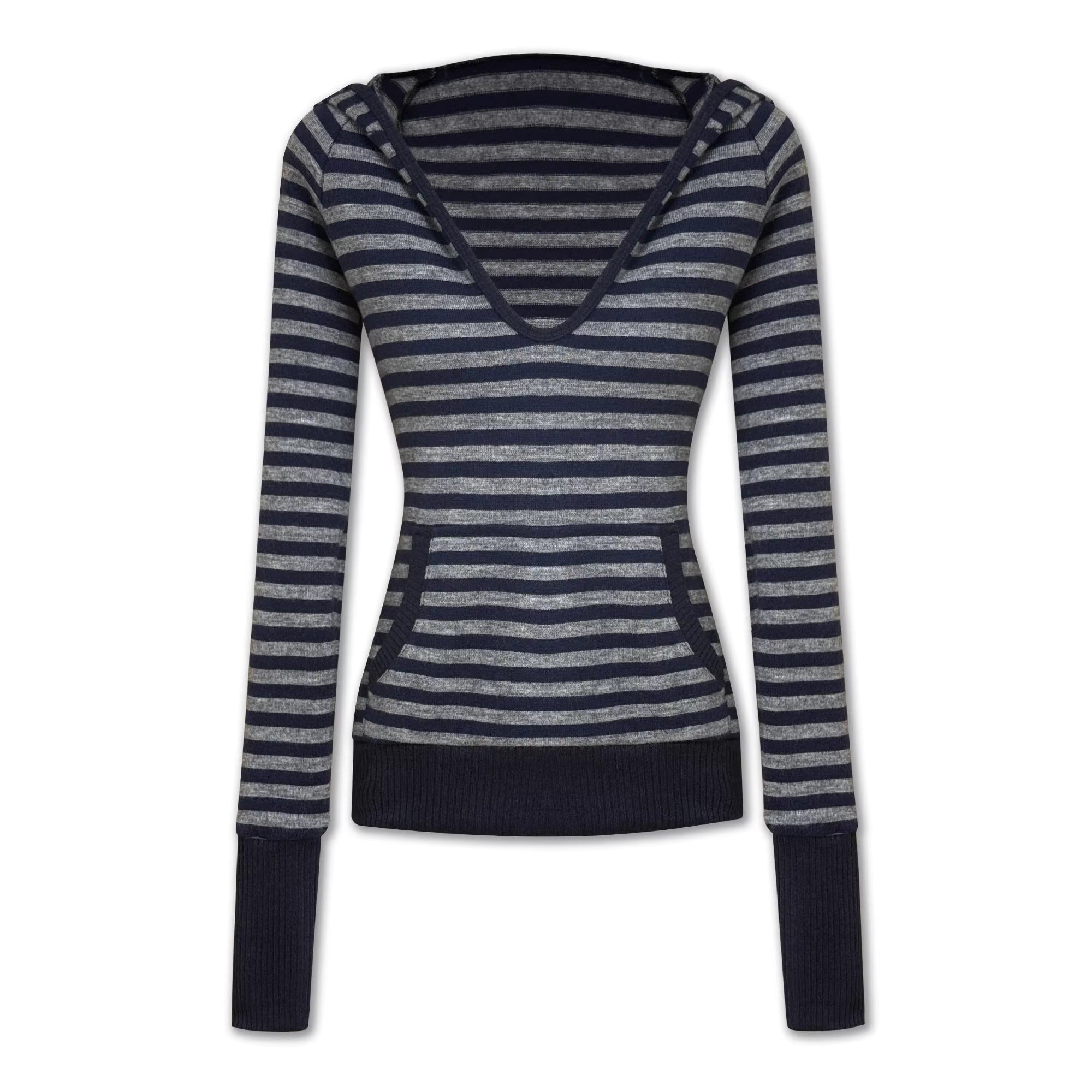 kvkv_Cozy_Acrylic_Blend_Slim_Fit_V_Neck_Hooded_Pullover_Striped_Navy_Gray_Hoodies_MISSTT