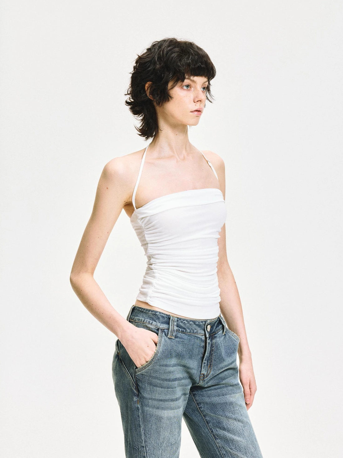 kvkv Crinkle Textured Adjustable Halter Top