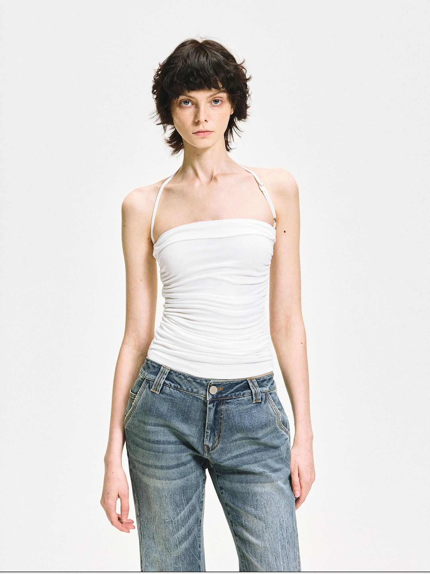 kvkv Crinkle Textured Adjustable Halter Top