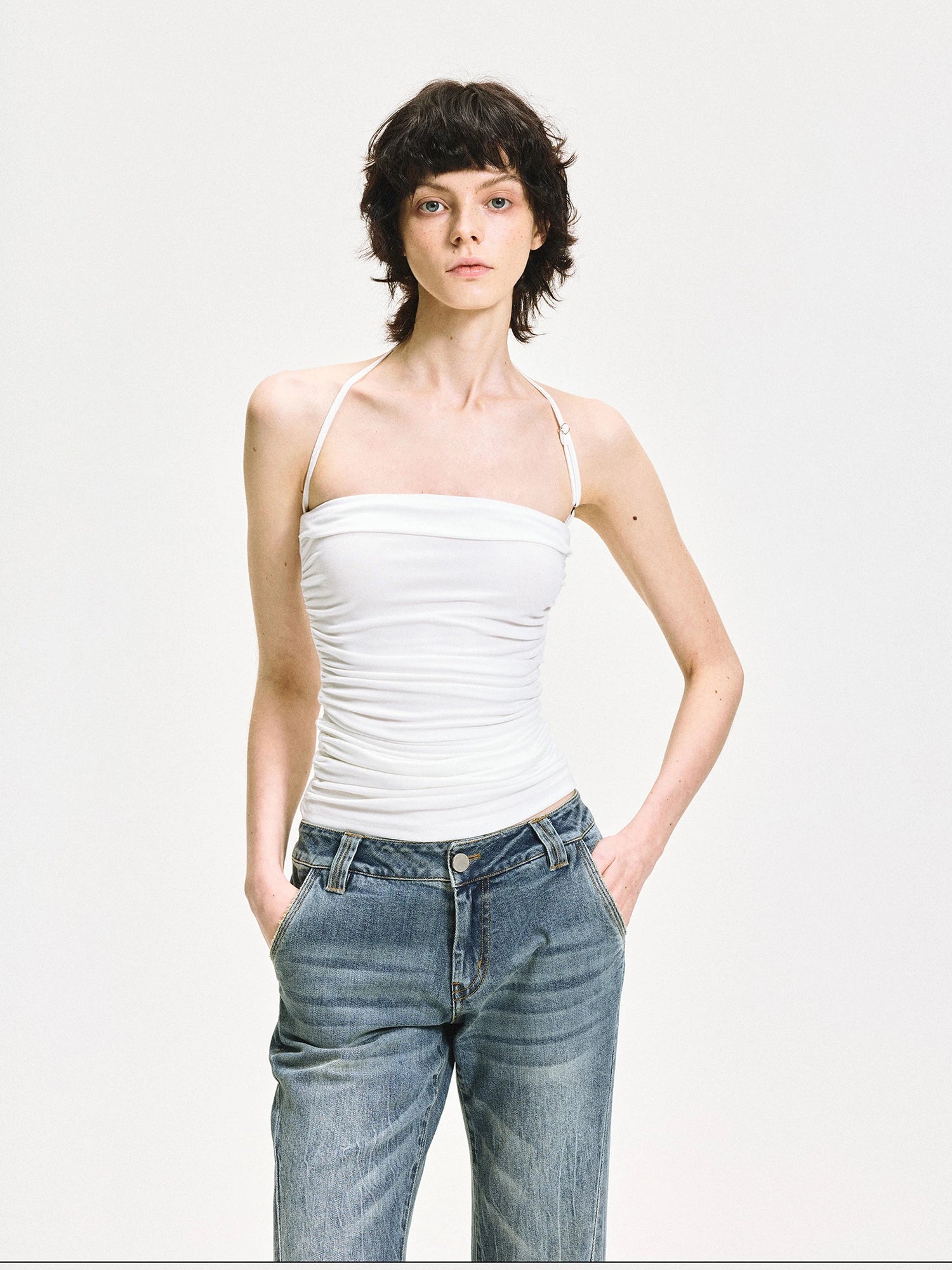 kvkv Crinkle Textured Adjustable Halter Top