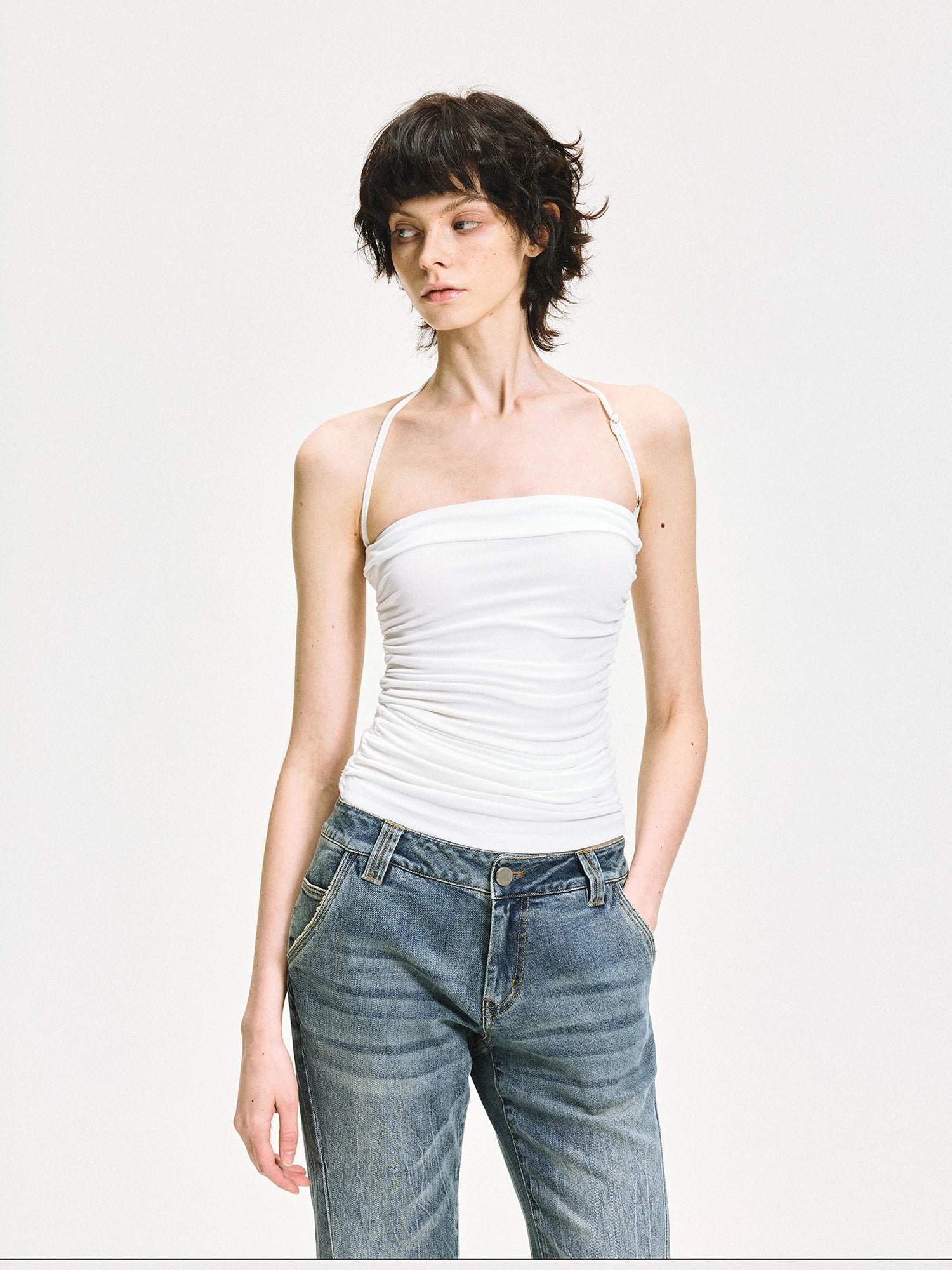 kvkv Crinkle Textured Adjustable Halter Top