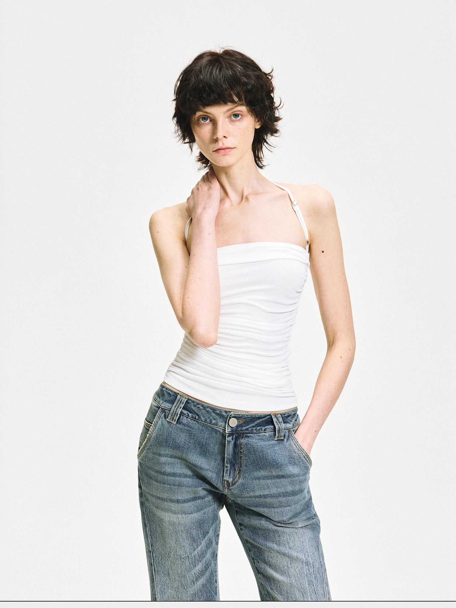 kvkv Crinkle Textured Adjustable Halter Top