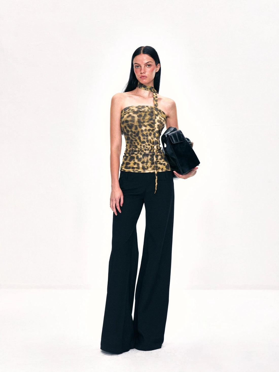Crinkled Leopard Print Mesh Bustier Top