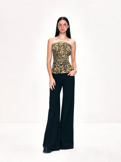 Crinkled Leopard Print Mesh Bustier Top