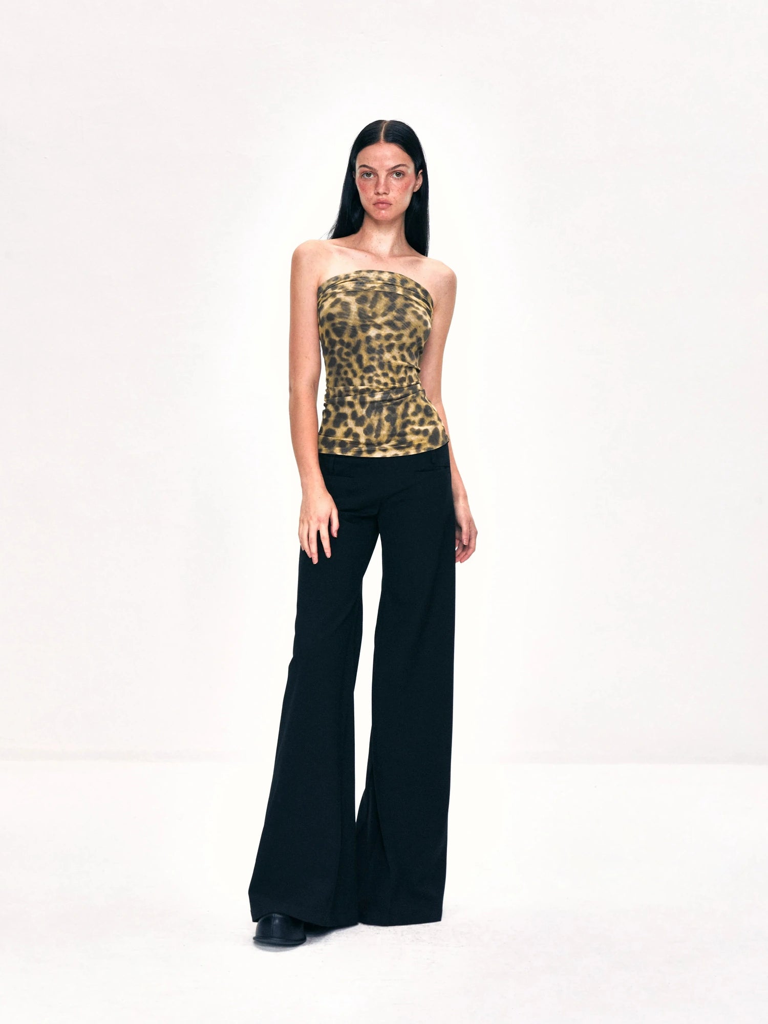 Crinkled Leopard Print Mesh Bustier Top