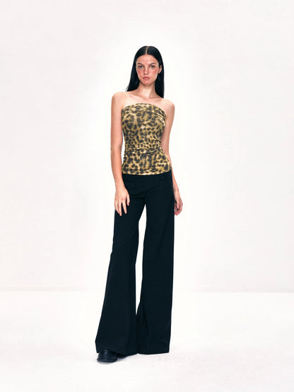Crinkled Leopard Print Mesh Bustier Top