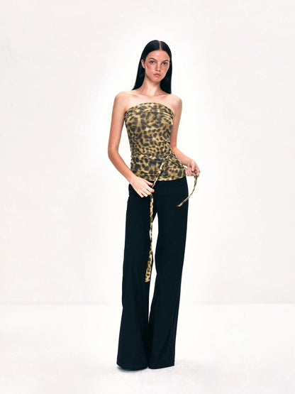 Crinkled Leopard Print Mesh Bustier Top