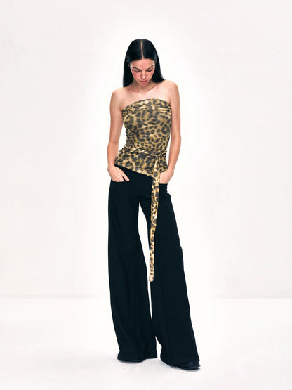 Crinkled Leopard Print Mesh Bustier Top