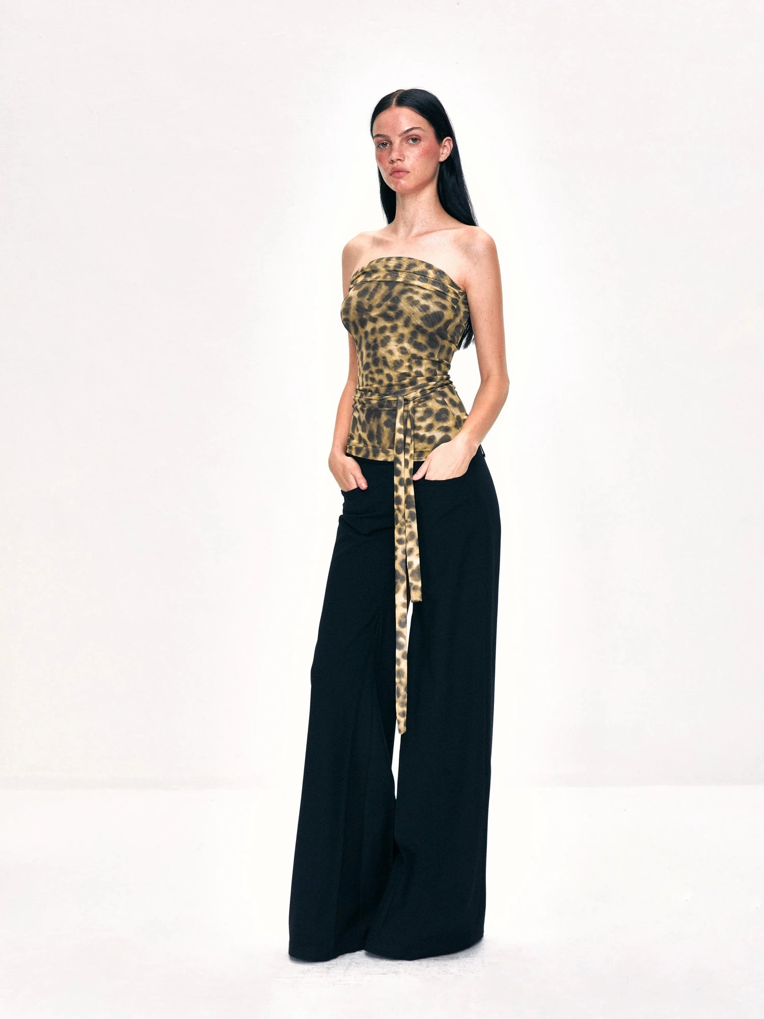 Crinkled Leopard Print Mesh Bustier Top