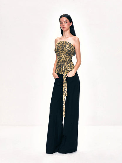 Crinkled Leopard Print Mesh Bustier Top