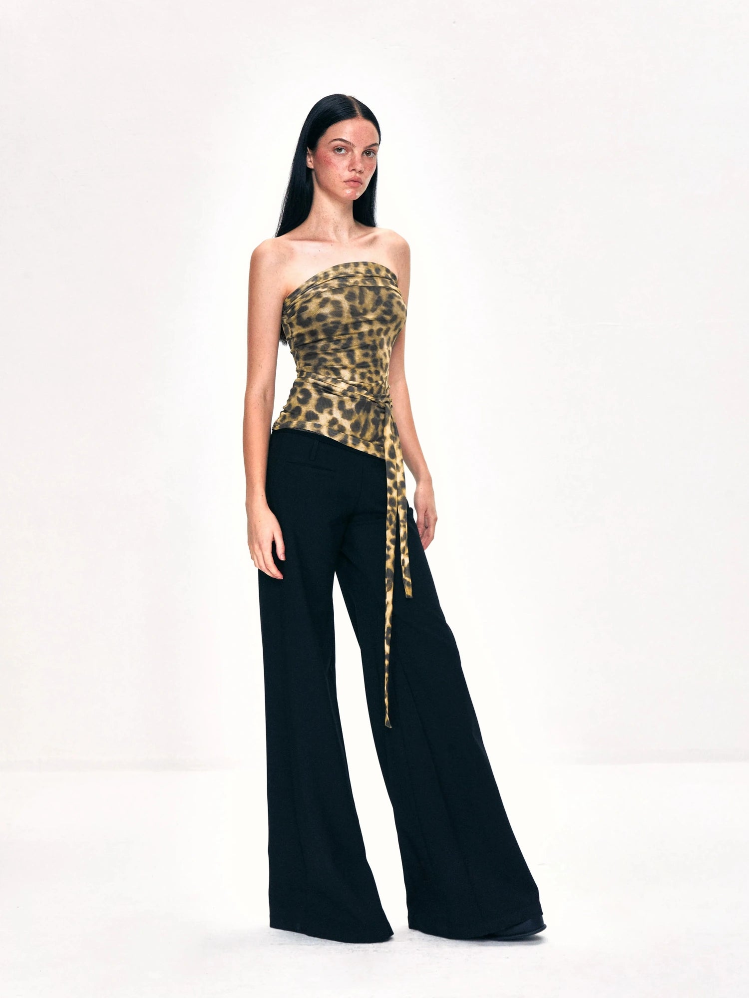 Crinkled Leopard Print Mesh Bustier Top