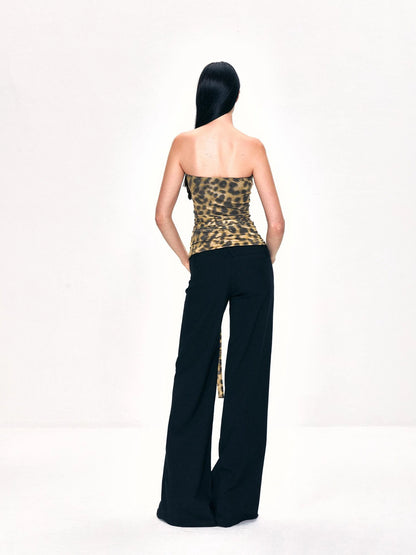 Crinkled Leopard Print Mesh Bustier Top