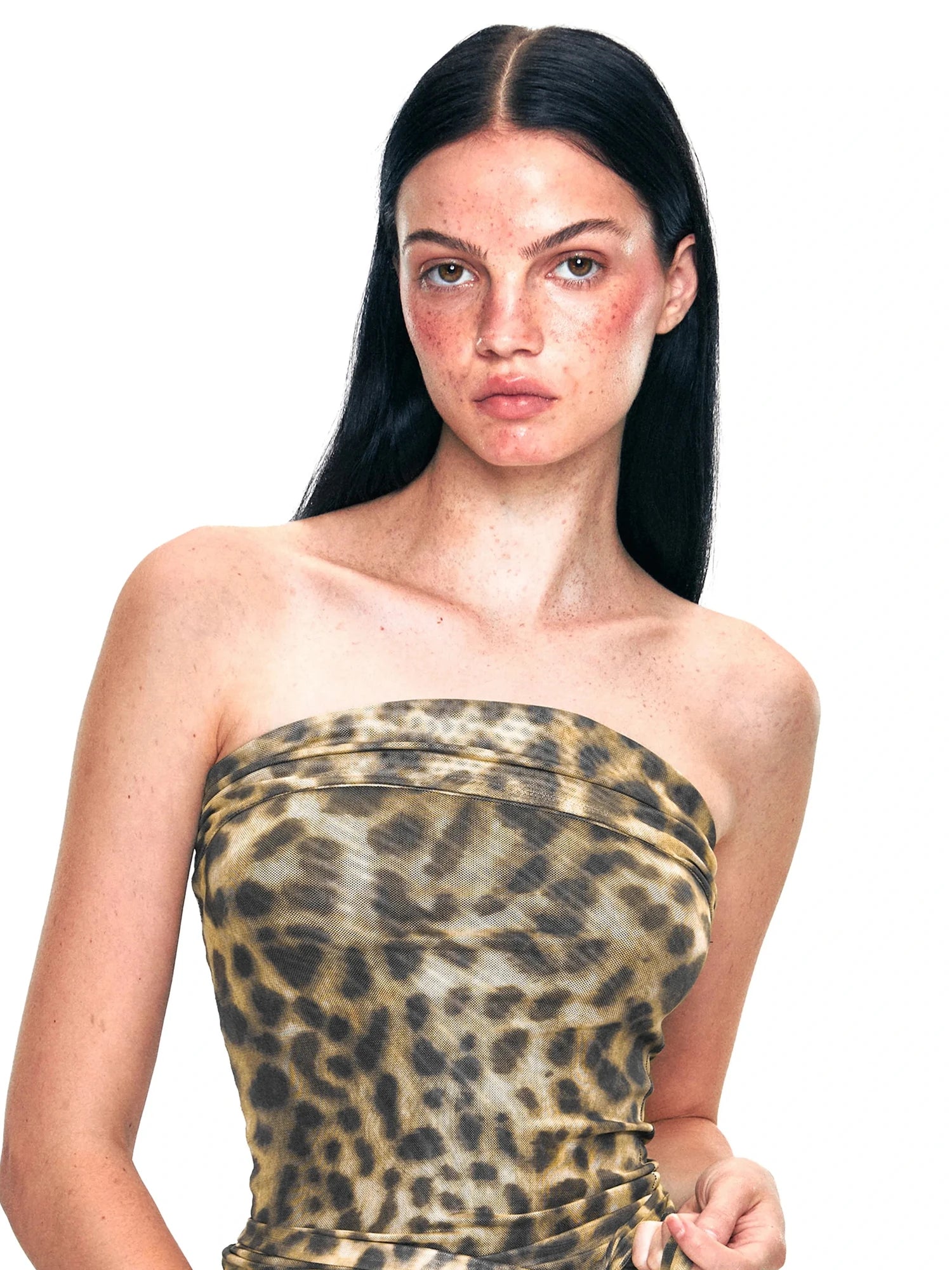 Crinkled Leopard Print Mesh Bustier Top