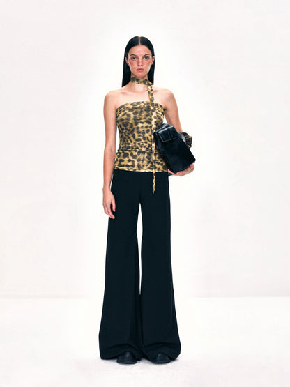 Crinkled Leopard Print Mesh Bustier Top
