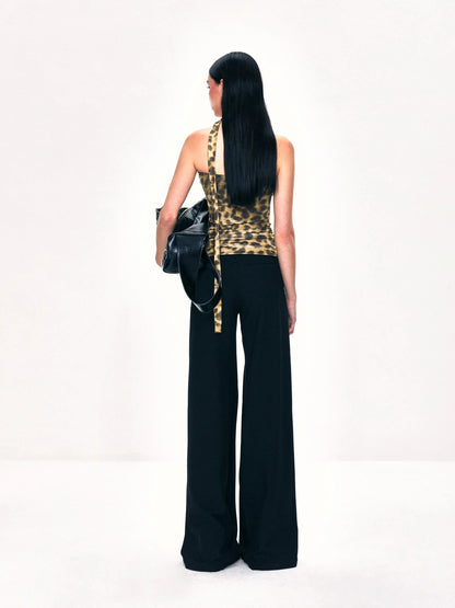 Crinkled Leopard Print Mesh Bustier Top