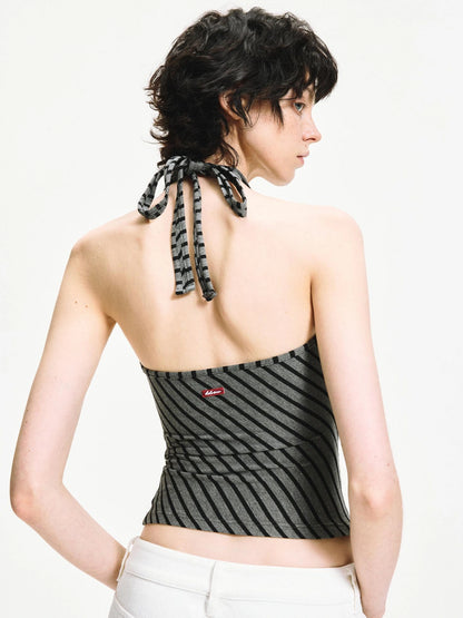 kvkv Crisscross V-neck Striped Halter Top