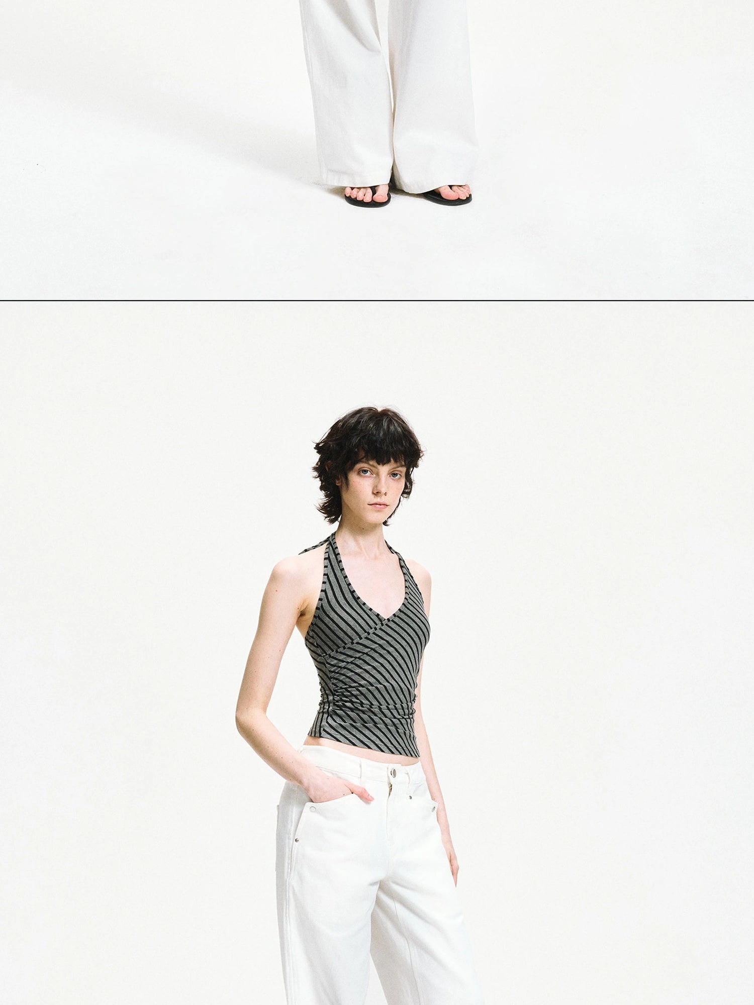 kvkv Crisscross V-neck Striped Halter Top