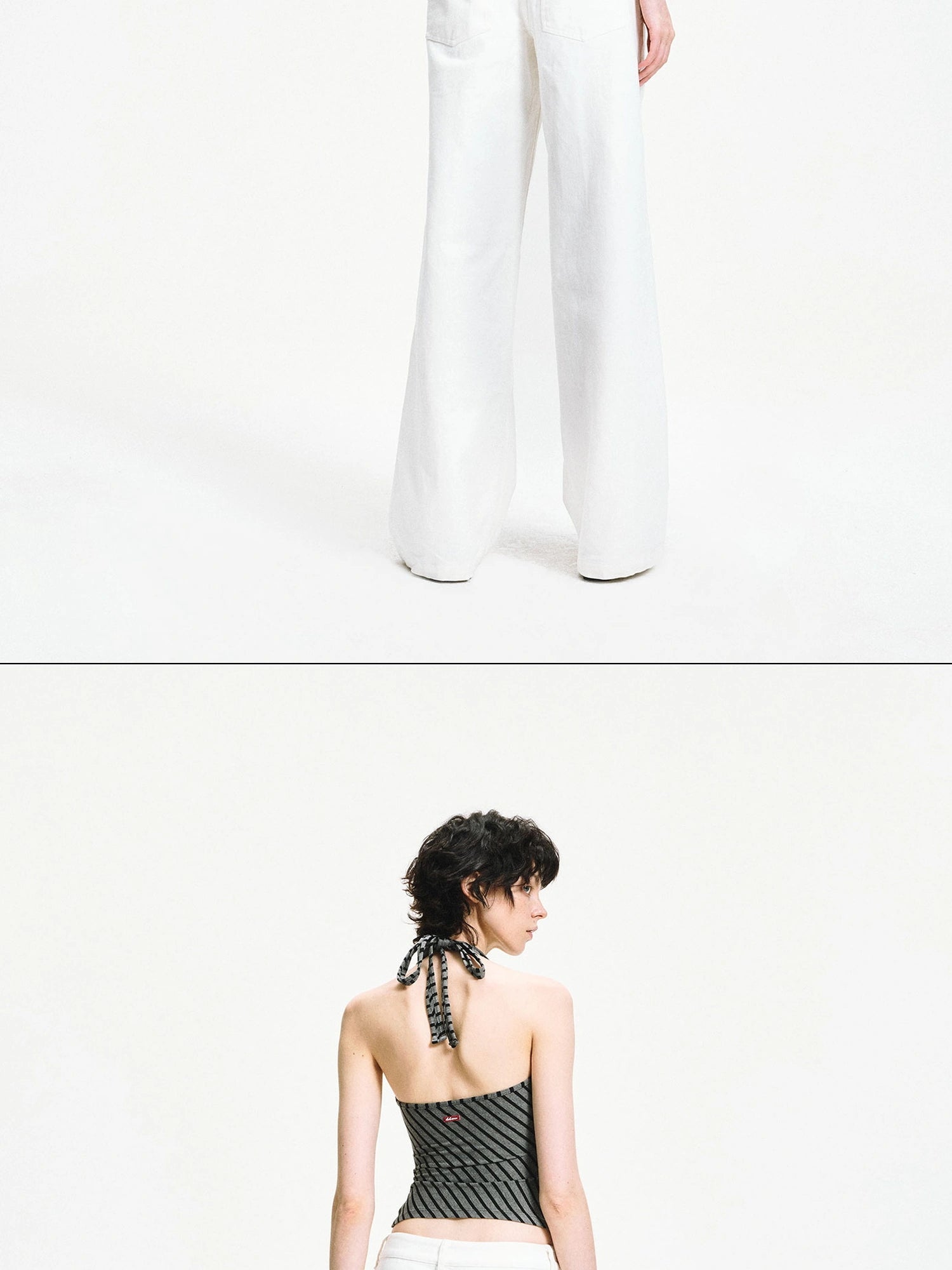 kvkv Crisscross V-neck Striped Halter Top