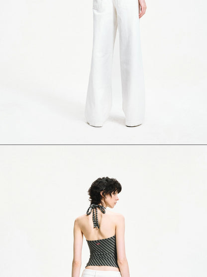 kvkv Crisscross V-neck Striped Halter Top